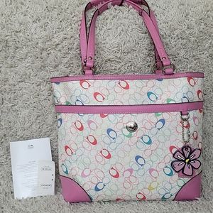 Coach Chelsea White and Multicolor Tote with Pink F16874